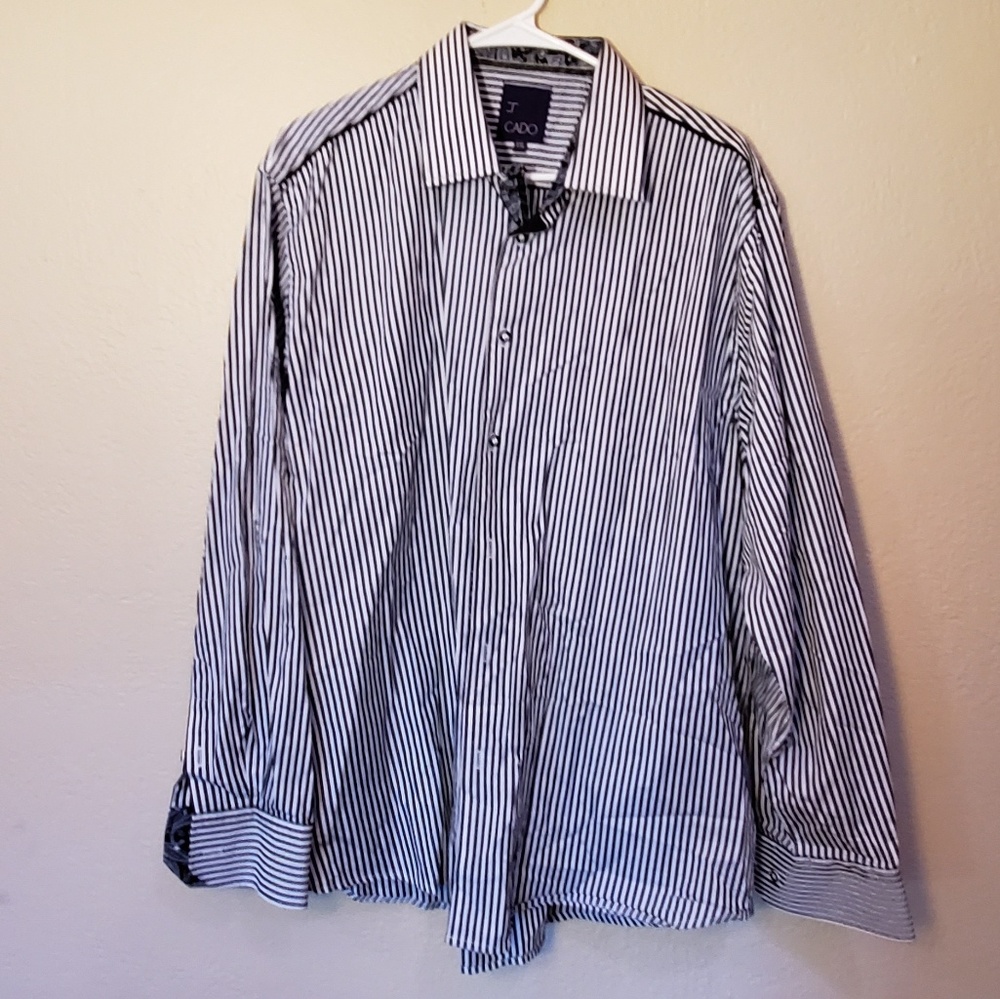 J Cado XXL black white striped button dress shirt